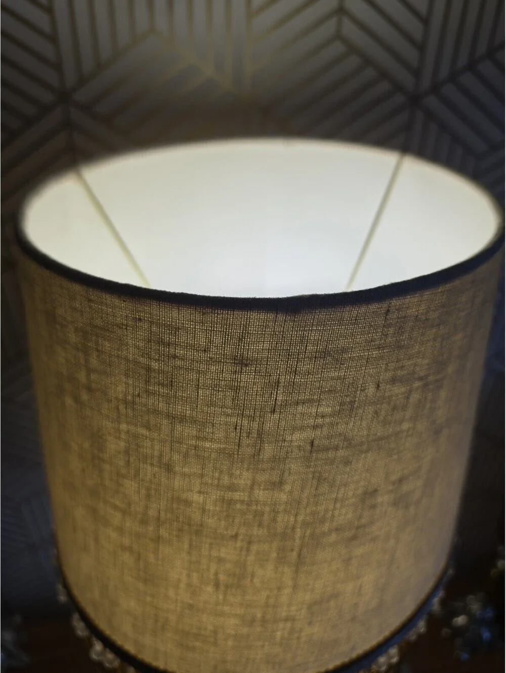 Vintage Fringed And Beaded Fabric Lampshade 10